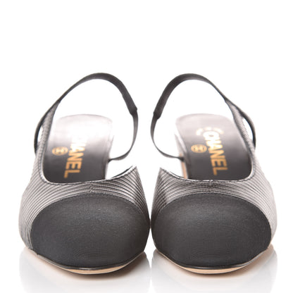Chanel Lizard Grosgrain Cap Toe CC Slingback Pumps 37 Black 2 of 12