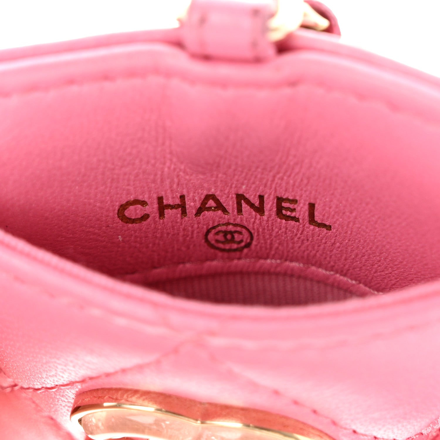 Chanel Lambskin Quilted Enamel Chanel Card Holder On Chain Pink 6 of 12