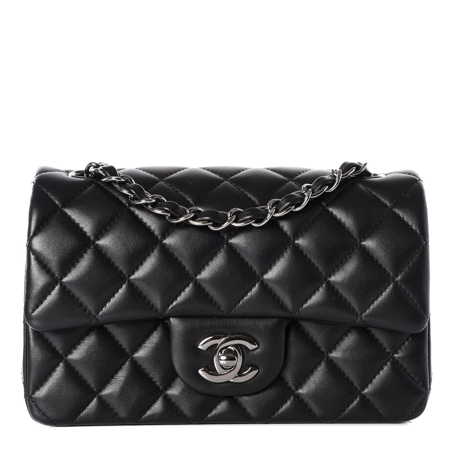 Lambskin Quilted Mini Rectangular Flap Black