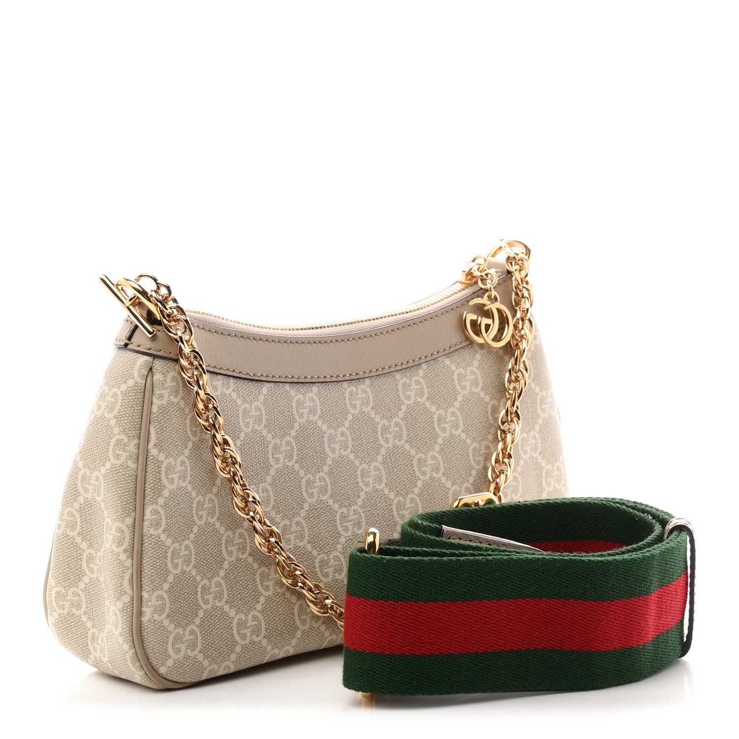 Gucci GG Supreme Monogram Textured Dollar Calfskin Web Small Ophidia GG Handbag Beige Mystic White Oatmeal 3 of 11