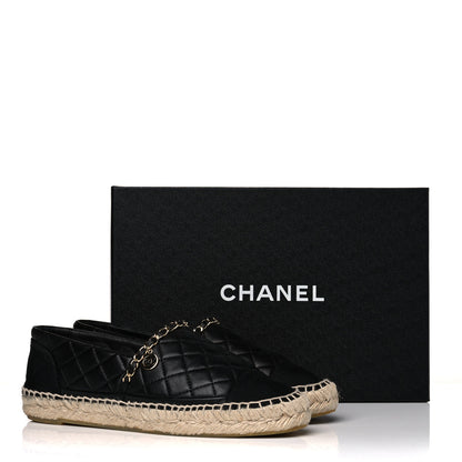 Chanel Lambskin Grosgrain Quilted CC Chain Espadrilles 38 Black 12 of 12