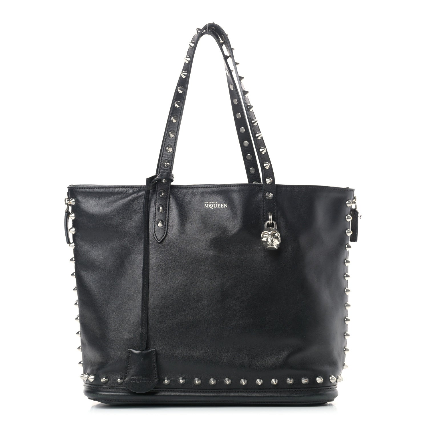 Alexander McQueen Pebbled Calfskin Skull Studded Padlock Tote Black 1 of 16