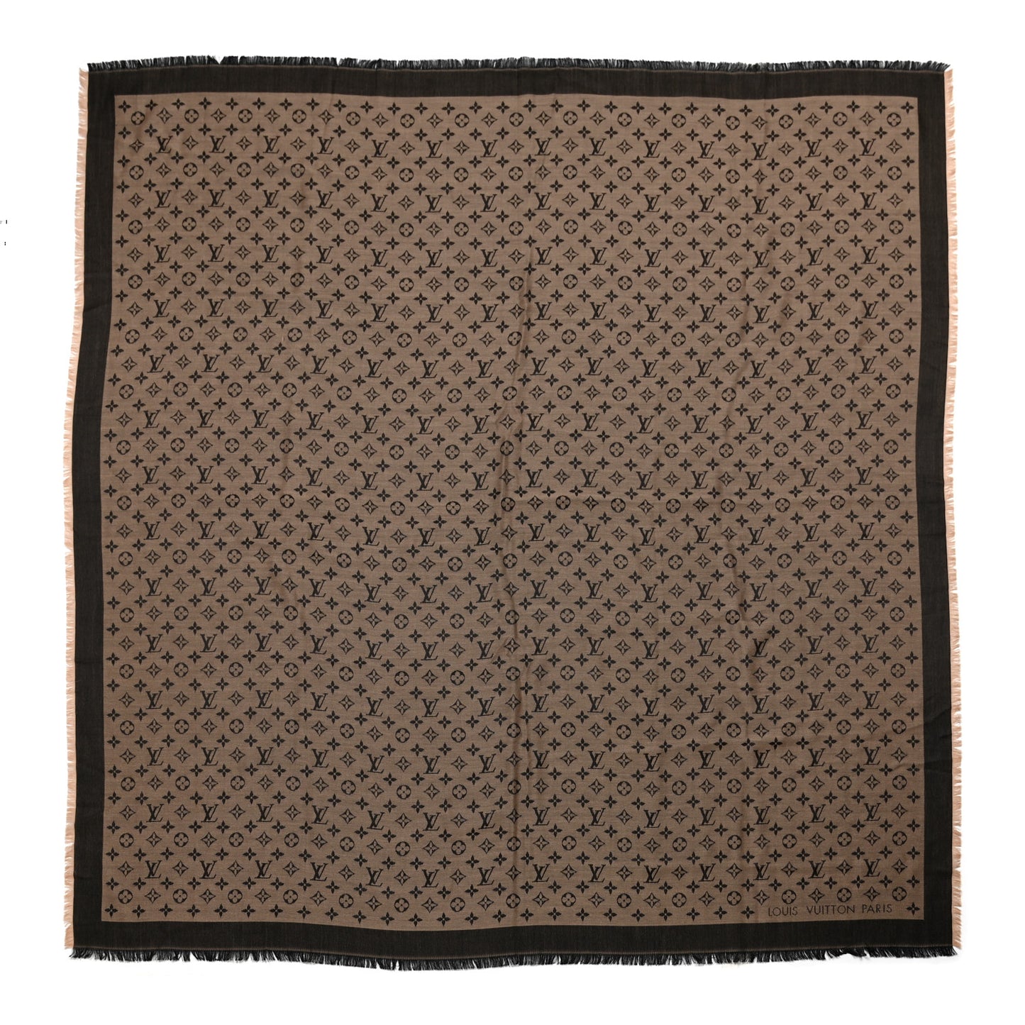 Wool Silk Monogram Denim Shawl Beige Black