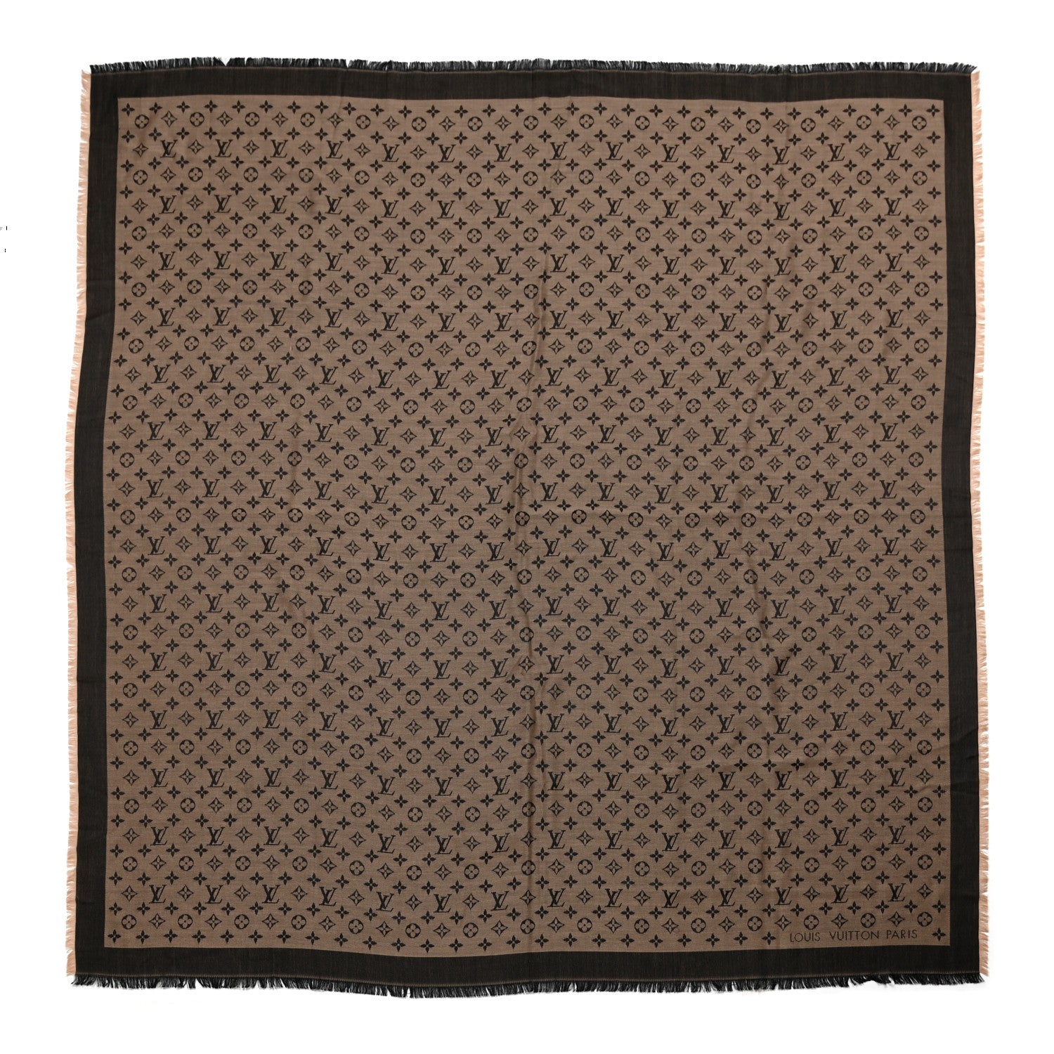 Louis Vuitton Wool Silk Monogram Denim Shawl Beige Black 1 of 3