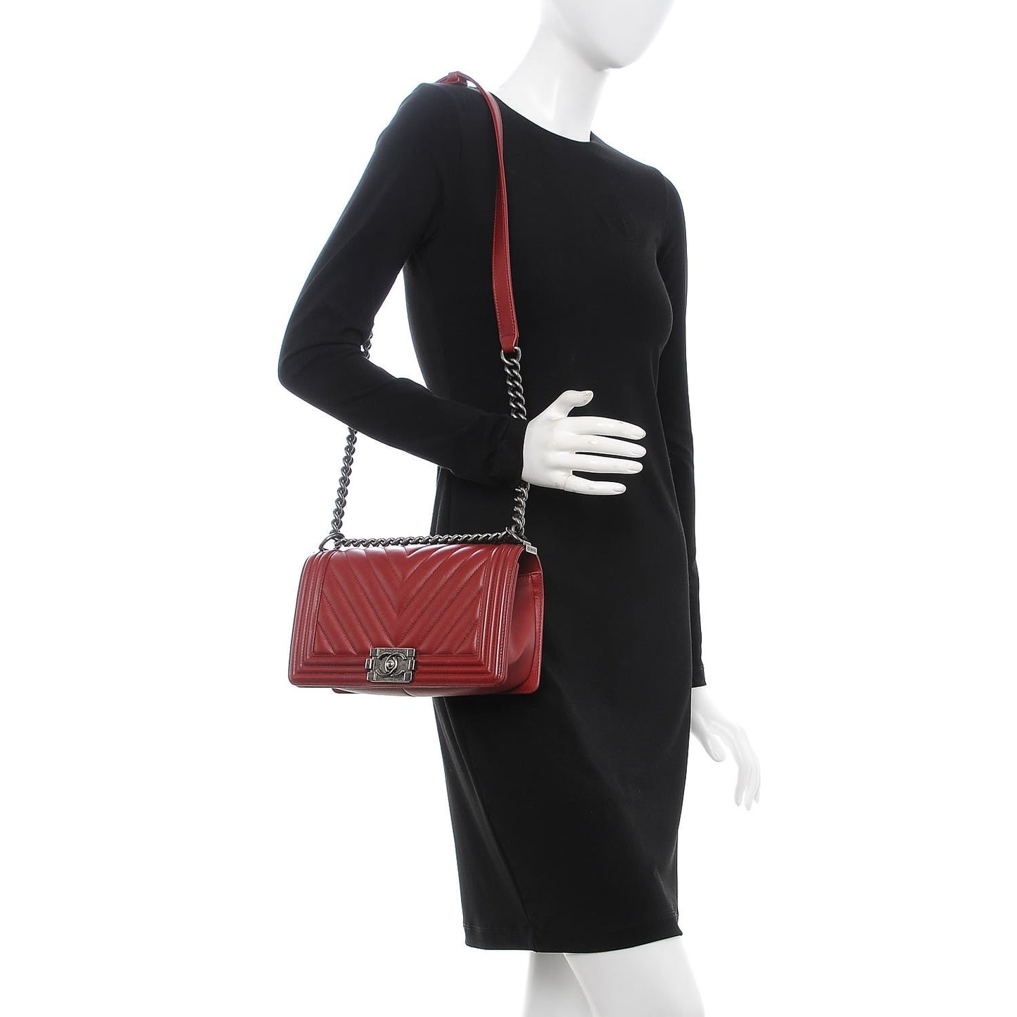 Calfskin Chevron Quilted Medium Boy Flap Red