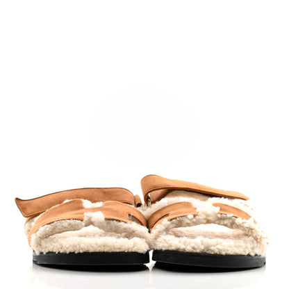 Hermes Suede Goatskin Woolskin Womens Chypre Sandals 40 Naturel Ecru 3 of 8