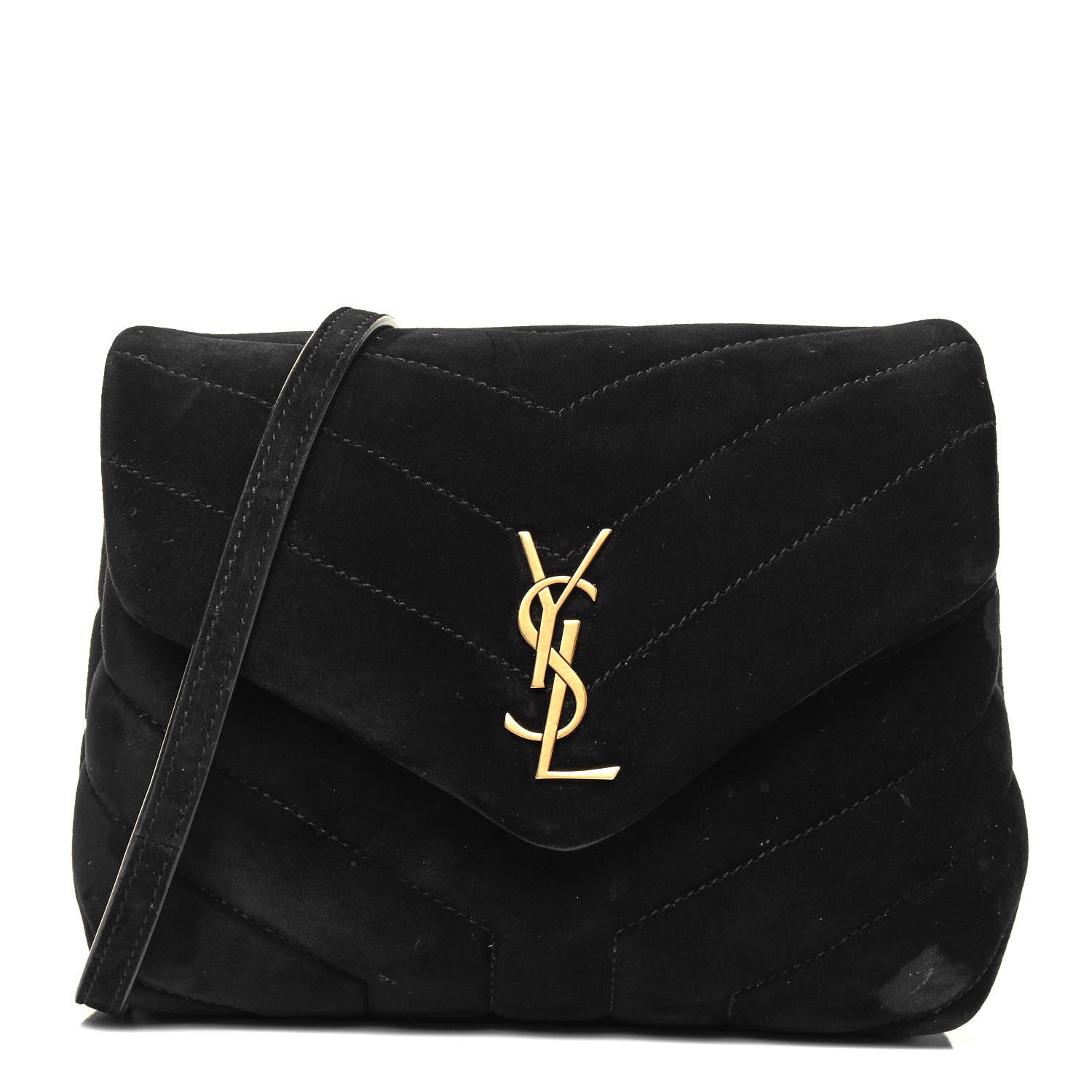 Saint Laurent Suede Y Quilted Monogram Toy Loulou Crossbody Bag Black 1 of 10