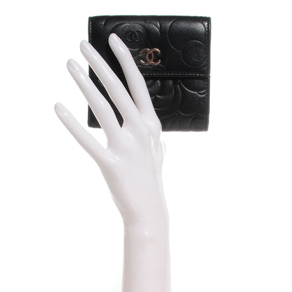 Chanel Lambskin Camellia Embossed French Wallet Black 2 of 9