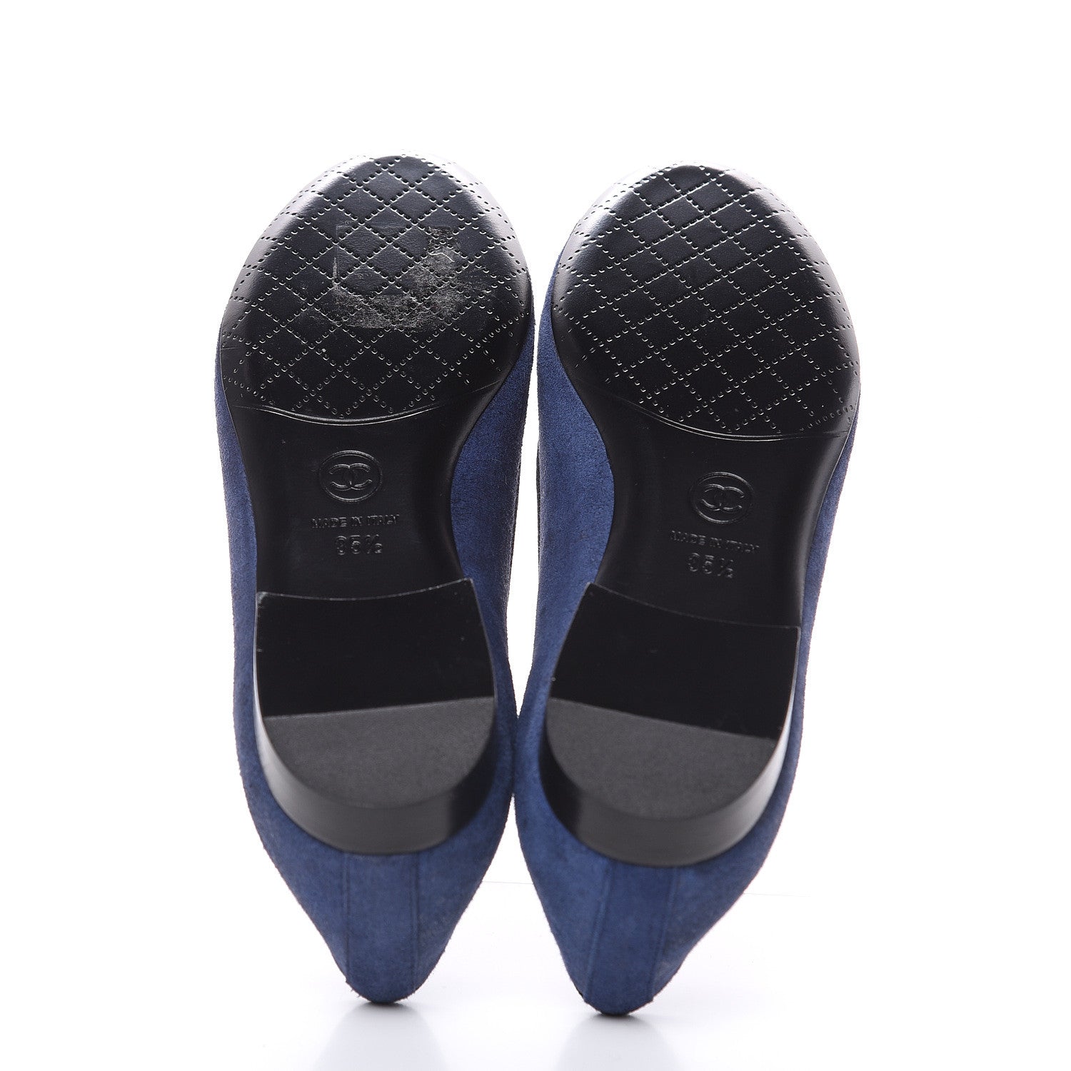 Chanel Suede Cap Toe CC Ballerina Flats 35.5 Blue Black 6 of 10