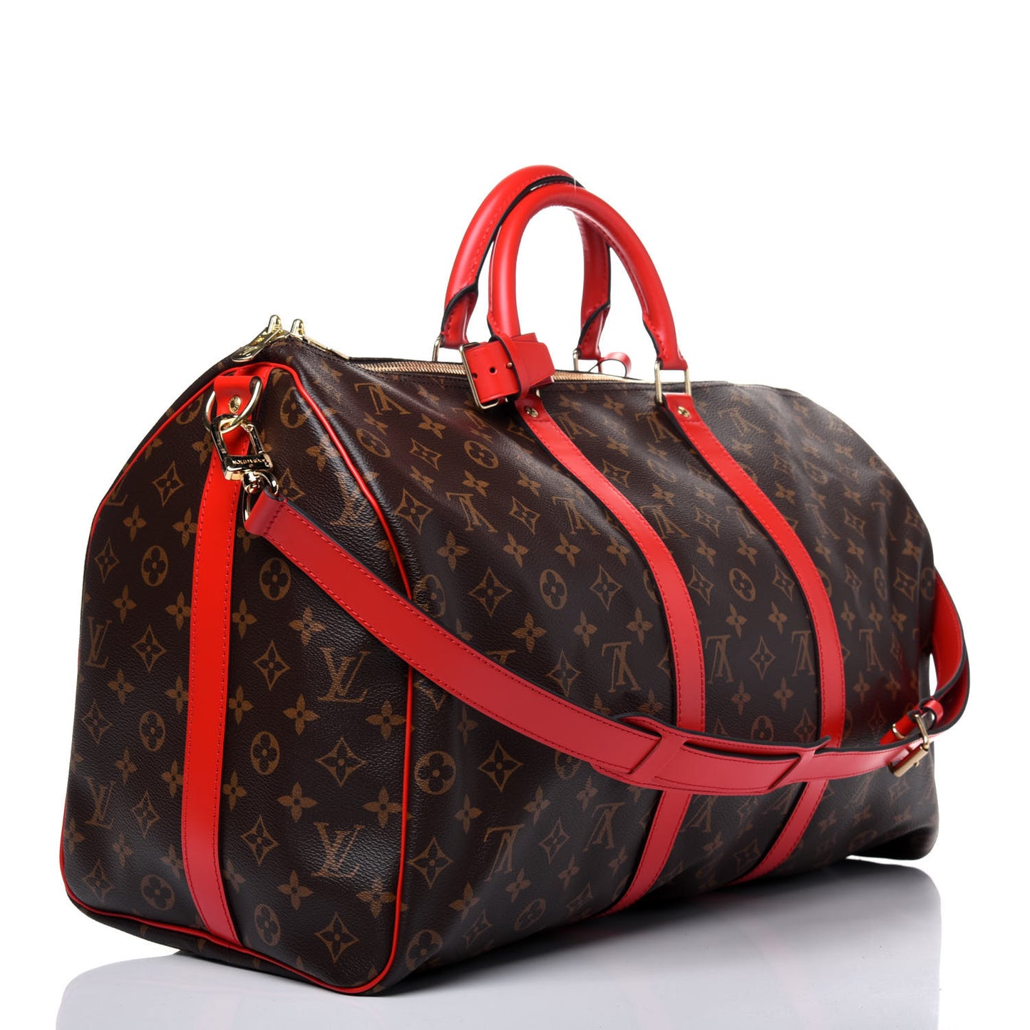 Calfskin Monogram Keepall Bandouliere 50 Coquelicot