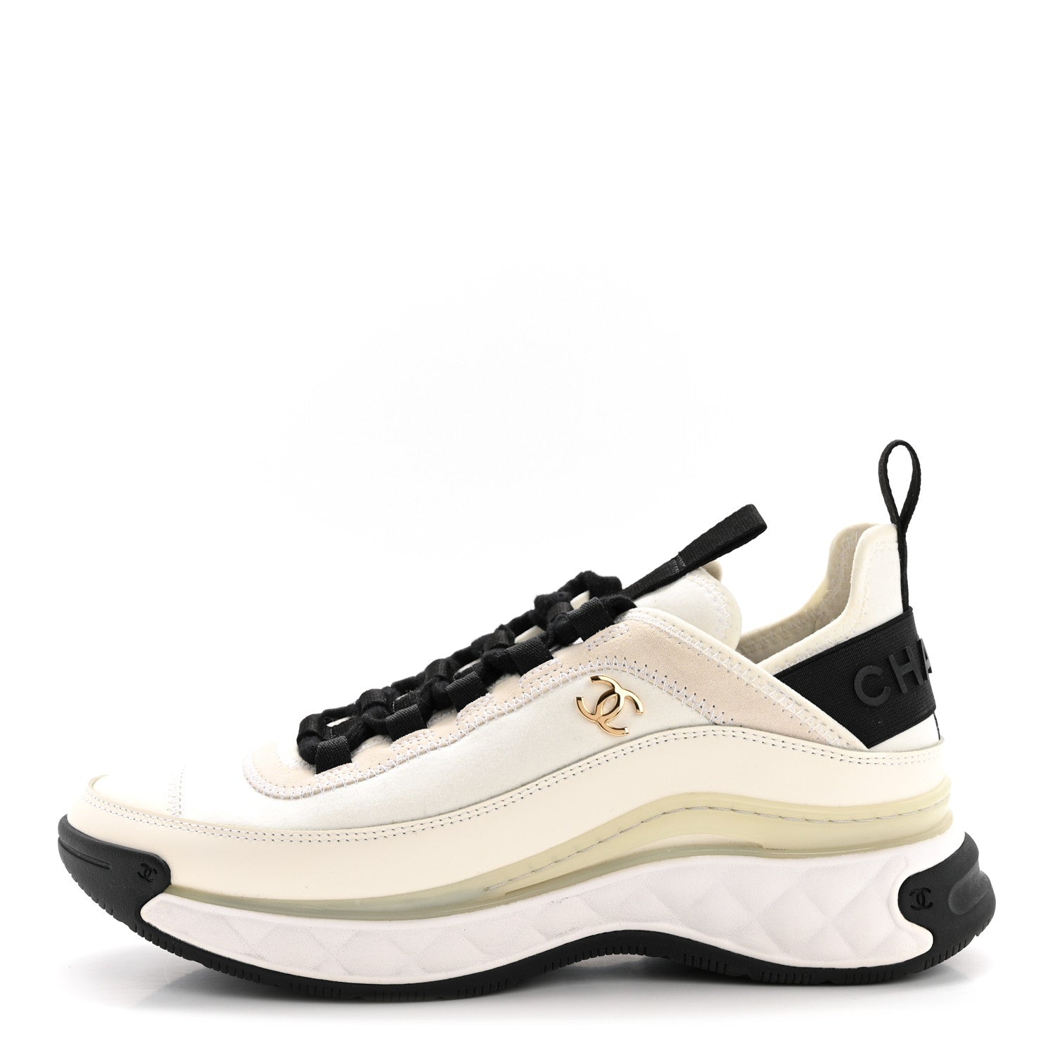 Chanel Velvet Calfskin Mixed Fibers CC Sneakers 37 Ivory Black 1 of 8