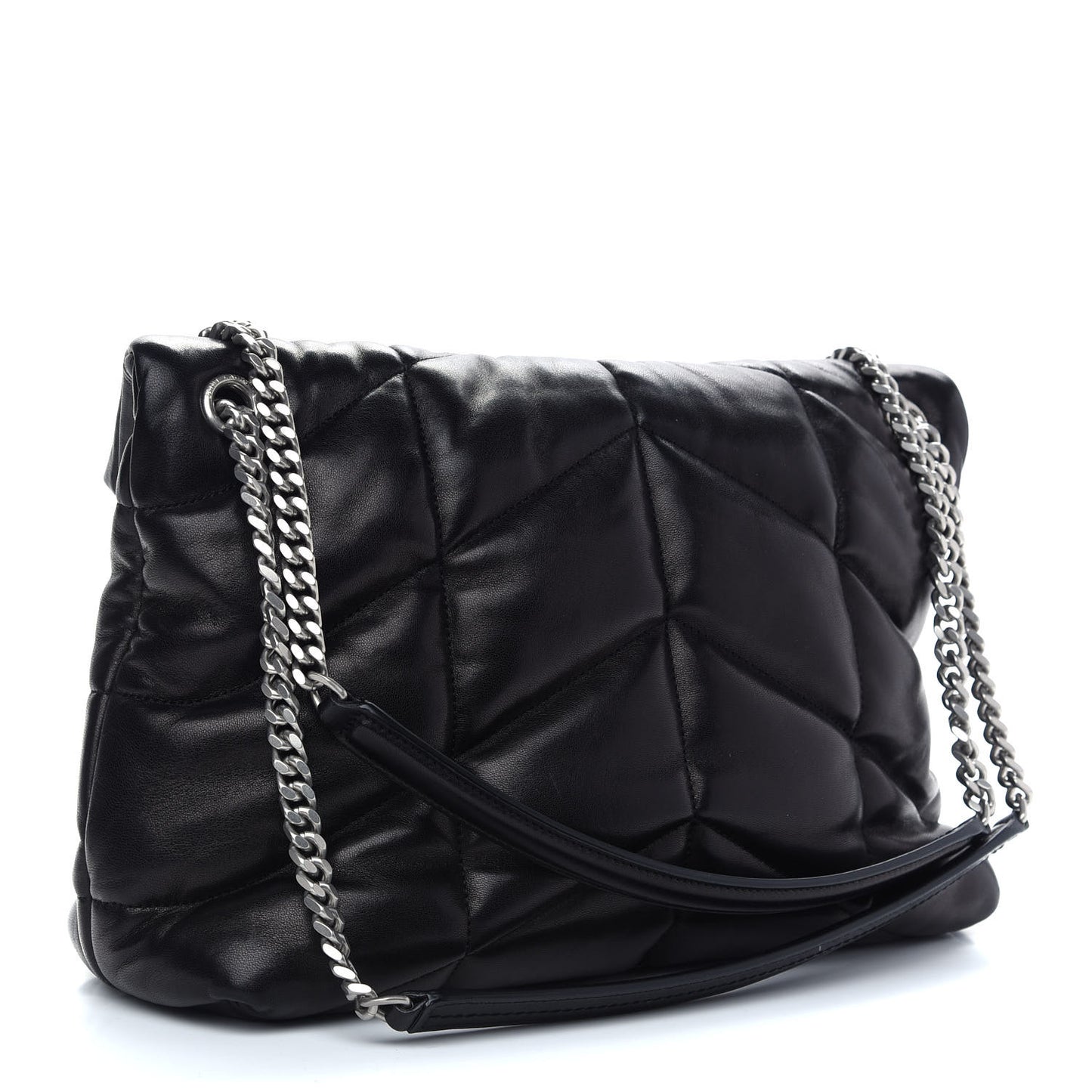 Lambskin Quilted Medium Loulou Puffer Monogram Chain Satchel Black