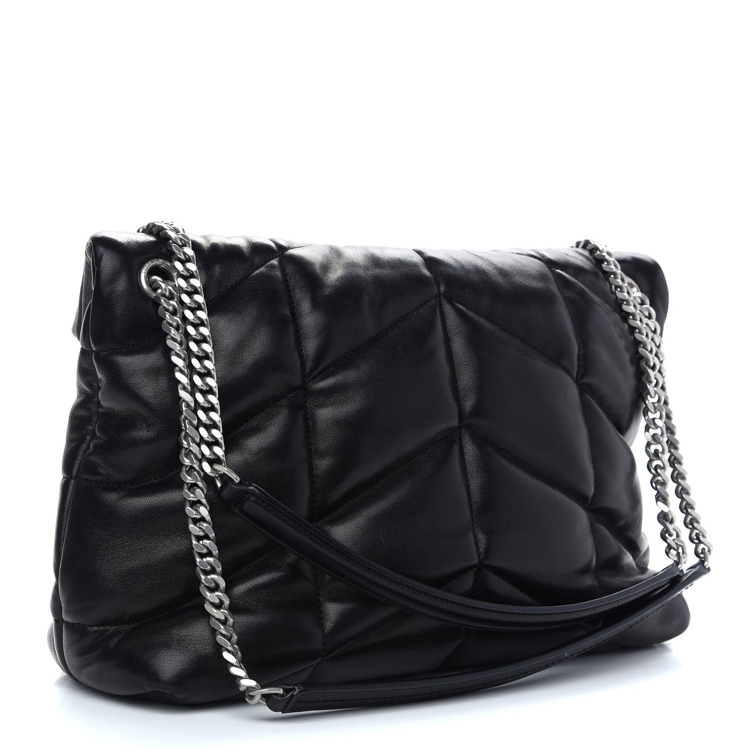 Saint Laurent Lambskin Quilted Medium Loulou Puffer Monogram Chain Satchel Black 3 of 9