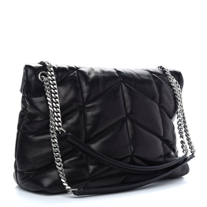 Saint Laurent Lambskin Quilted Medium Loulou Puffer Monogram Chain Satchel Black 3 of 9