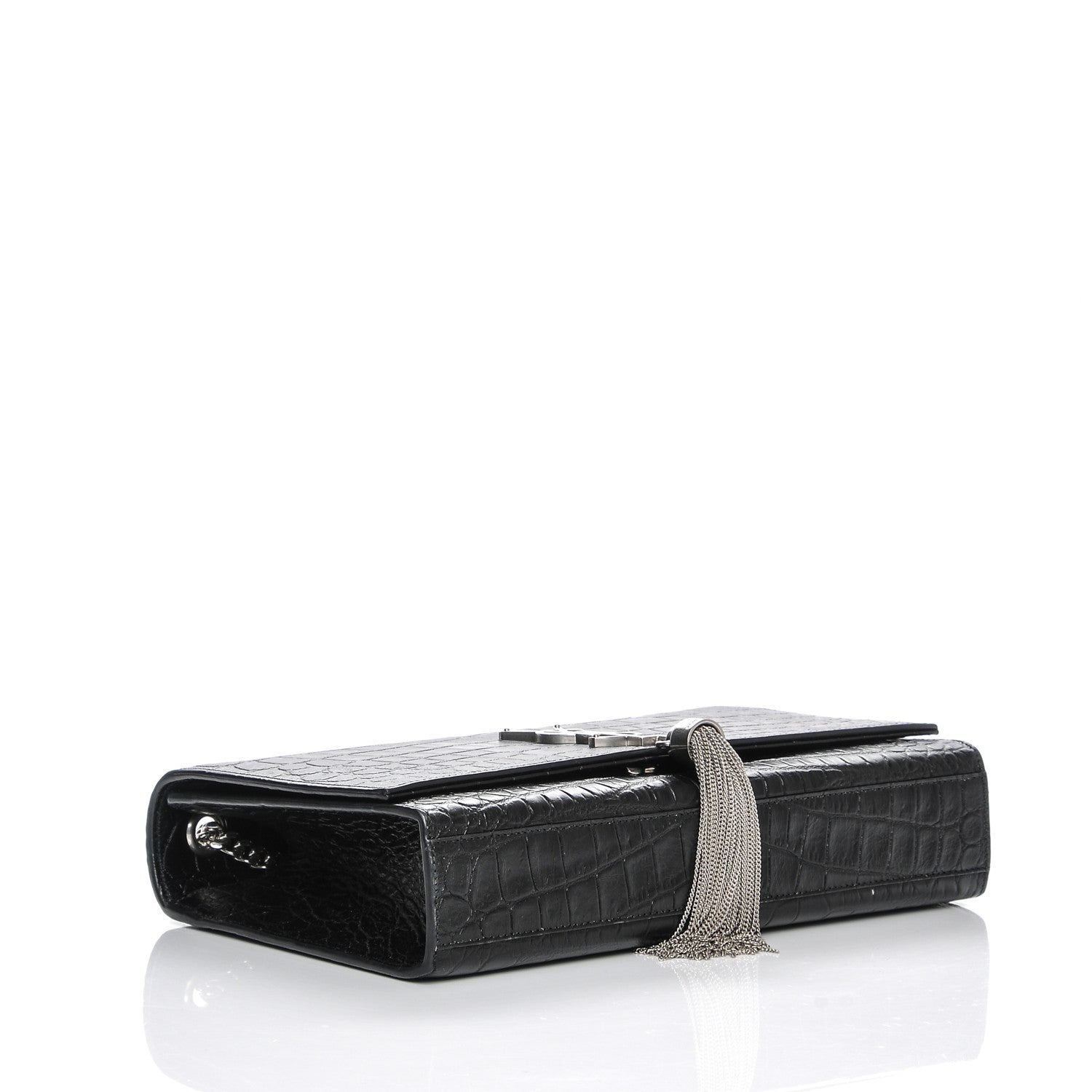 Saint Laurent Calfskin Crocodile Embossed Medium Classic Monogram Kate Tassel Satchel Black 4 of 6