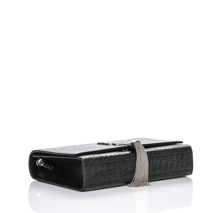 Saint Laurent Calfskin Crocodile Embossed Medium Classic Monogram Kate Tassel Satchel Black 4 of 6