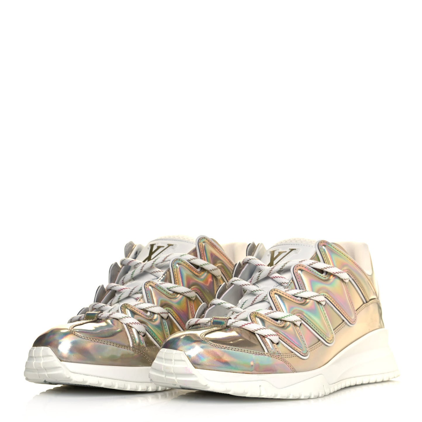 Metallic Calfskin Holographic Mens Zigzag Sneakers 8 Multicolor