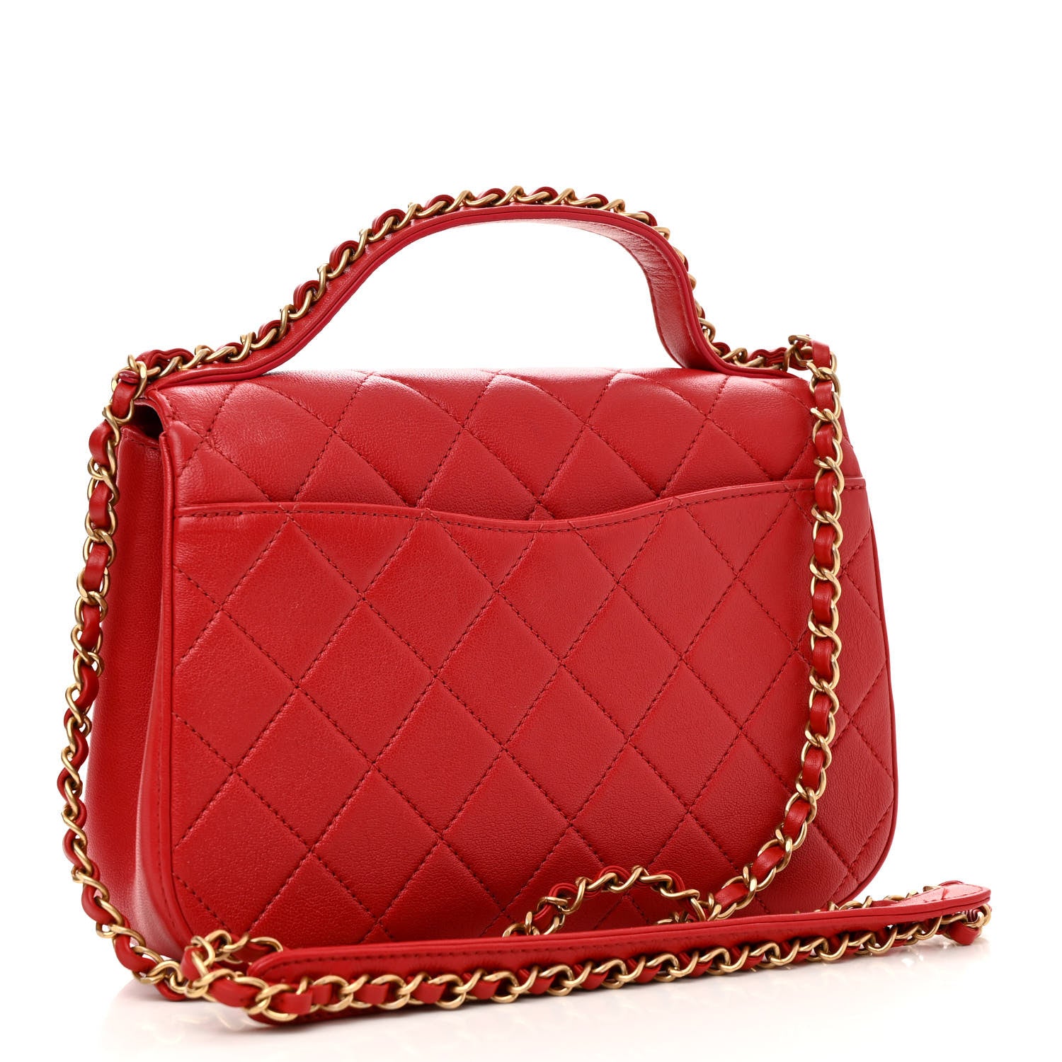 Chanel Lambskin Quilted Chain Infinity Top Handle Flap Red 3 of 11