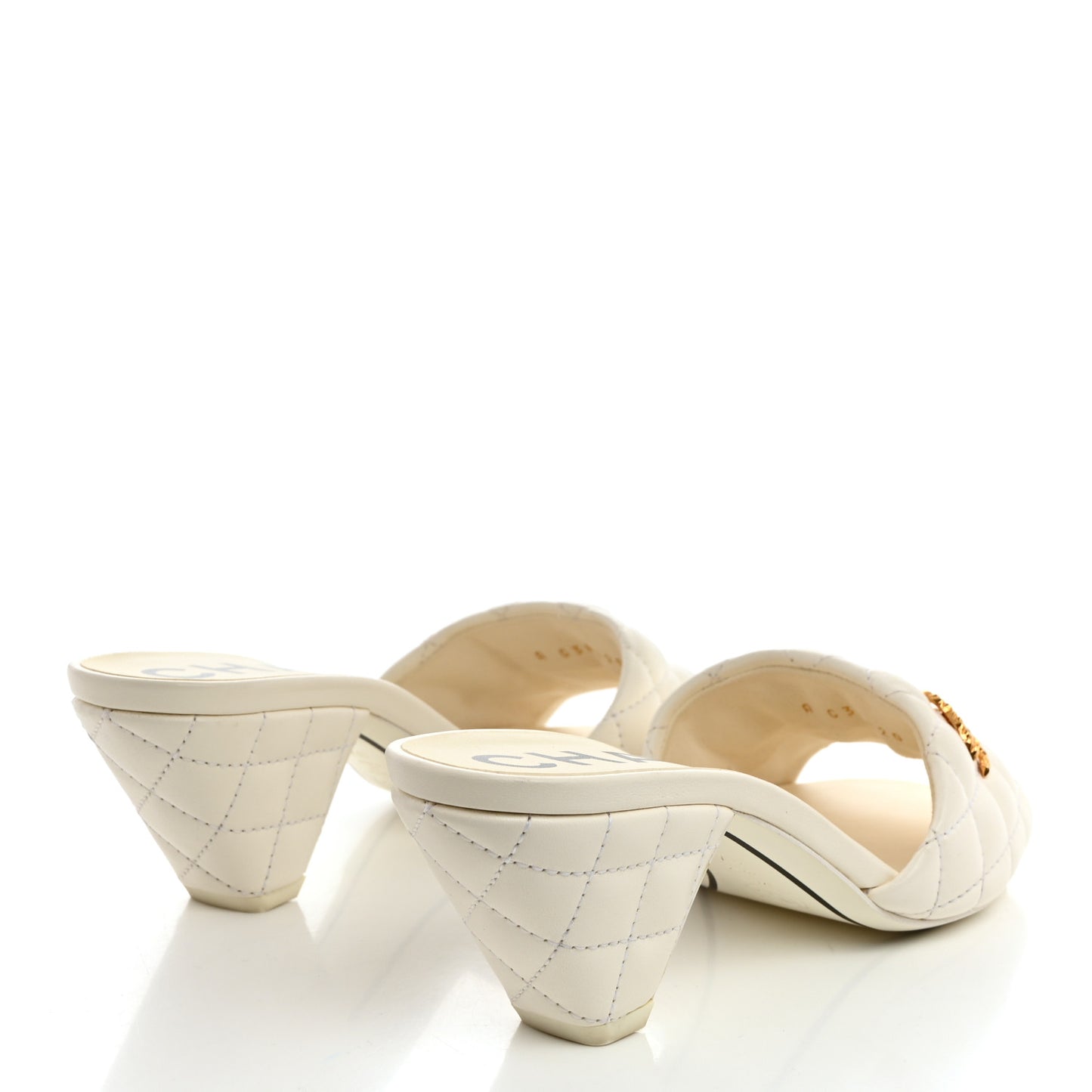 Lambskin Quilted Textured CC Mules 37 White
