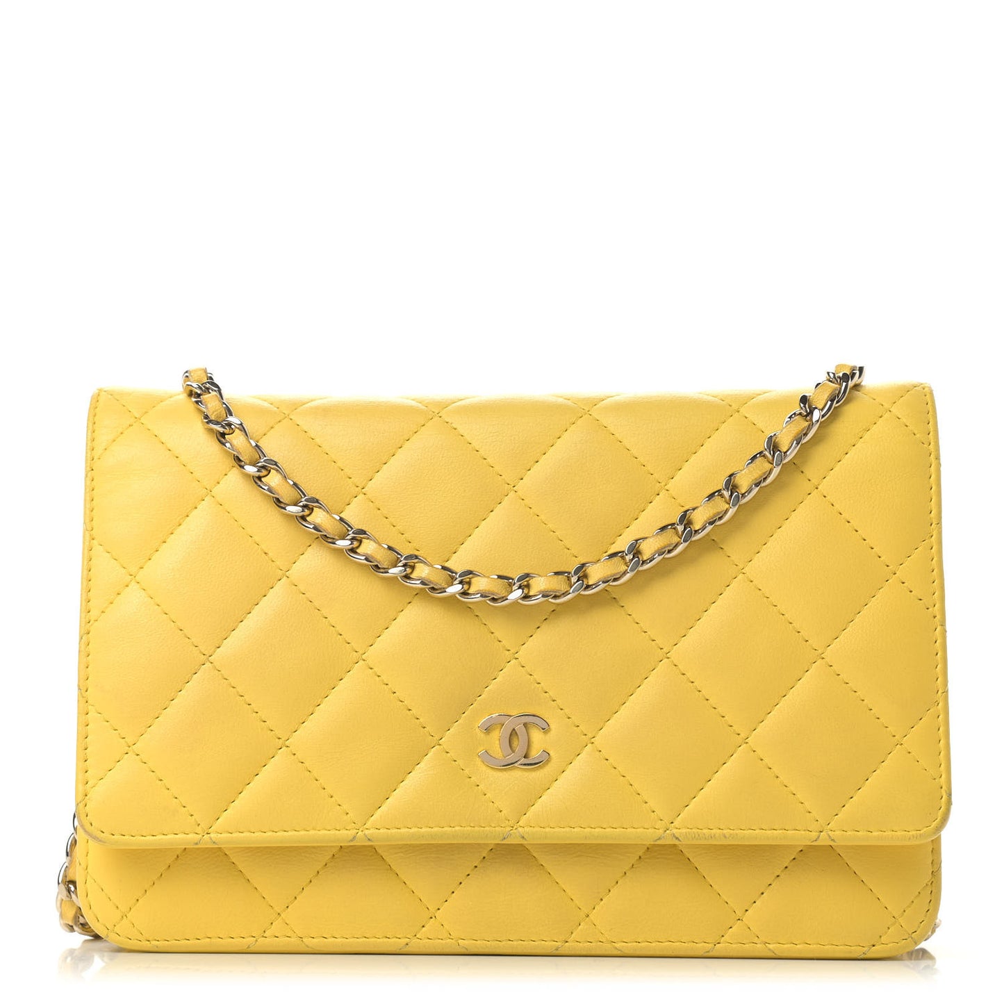Lambskin Quilted Wallet on Chain WOC Yellow