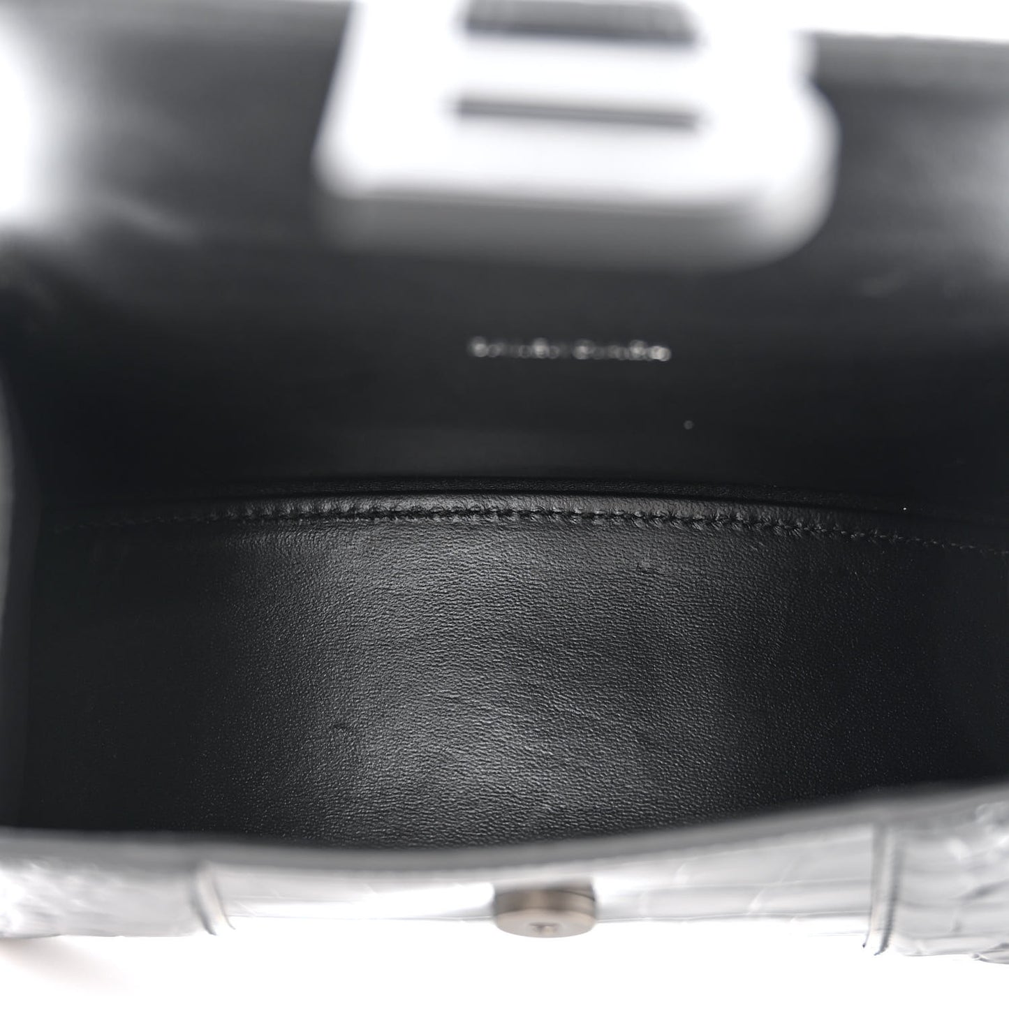 Shiny Calfskin Monochrome Crocodile Embossed Hourglass Top Handle Bag XS Black