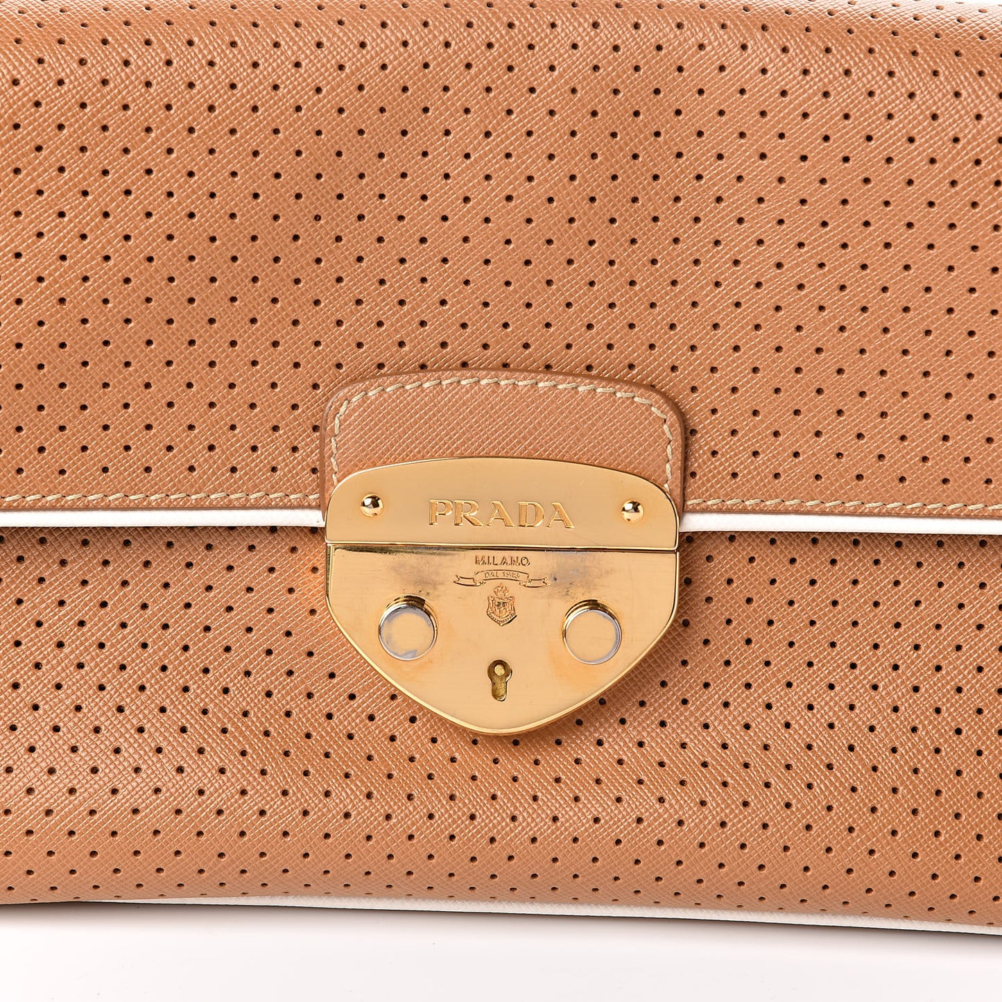 Saffiano Perforated Pushlock Flap Bag Cuoio
