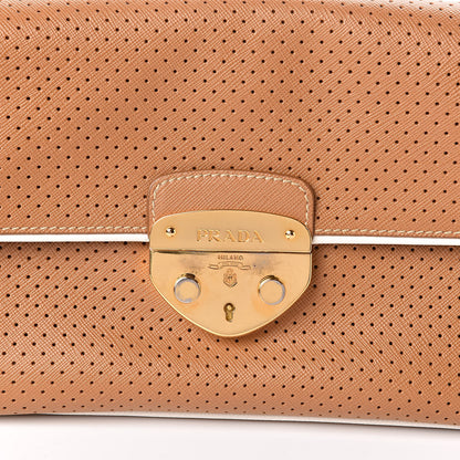 Prada Saffiano Perforated Pushlock Flap Bag Cuoio 9 of 9