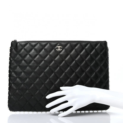 Chanel Calfskin Quilted Pearl Large Cosmetic Case Black 2 of 7