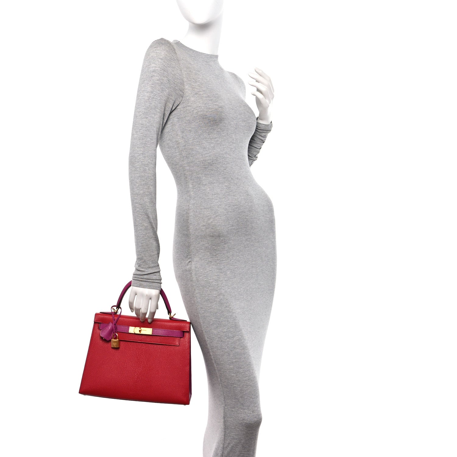 Hermes Chevre Mysore Horseshoe Kelly Sellier 28 Rouge Casaque Rose Pourpre 2 of 11