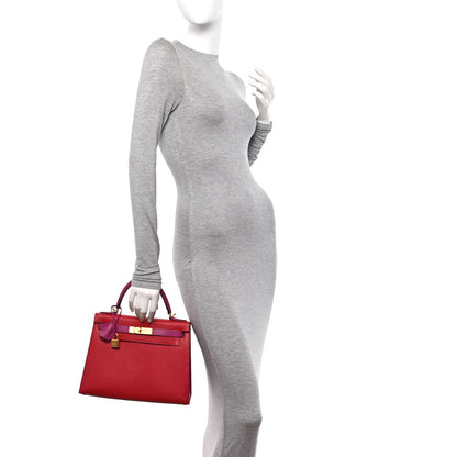 Hermes Chevre Mysore Horseshoe Kelly Sellier 28 Rouge Casaque Rose Pourpre 2 of 11