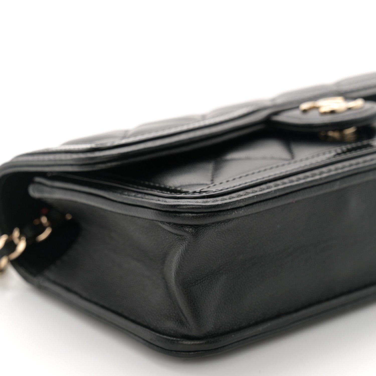 Chanel Lambskin Patent Calfskin Quilted Flap Phone Holder With Chain Black 10 of 11