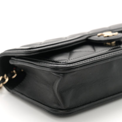 Chanel Lambskin Patent Calfskin Quilted Flap Phone Holder With Chain Black 10 of 11
