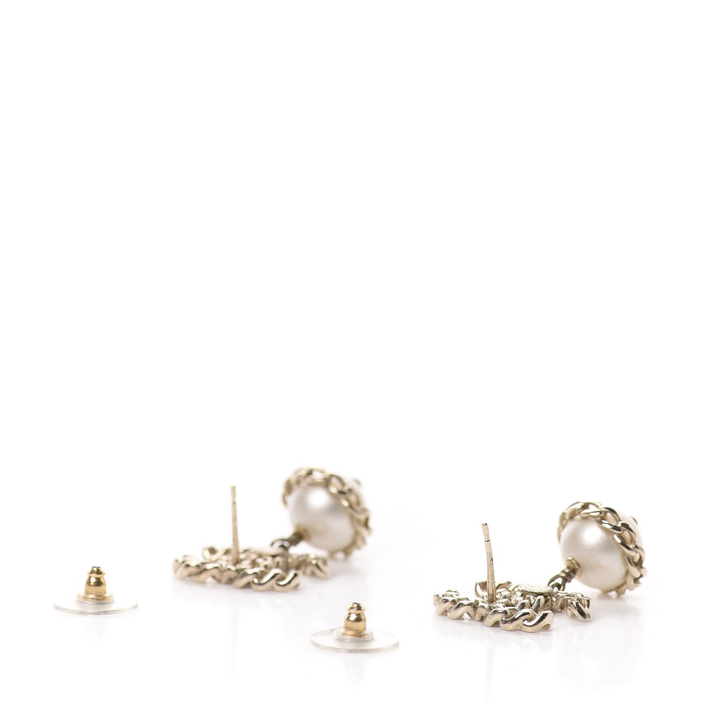 Chain Pearl CC Drop Earrings Gold