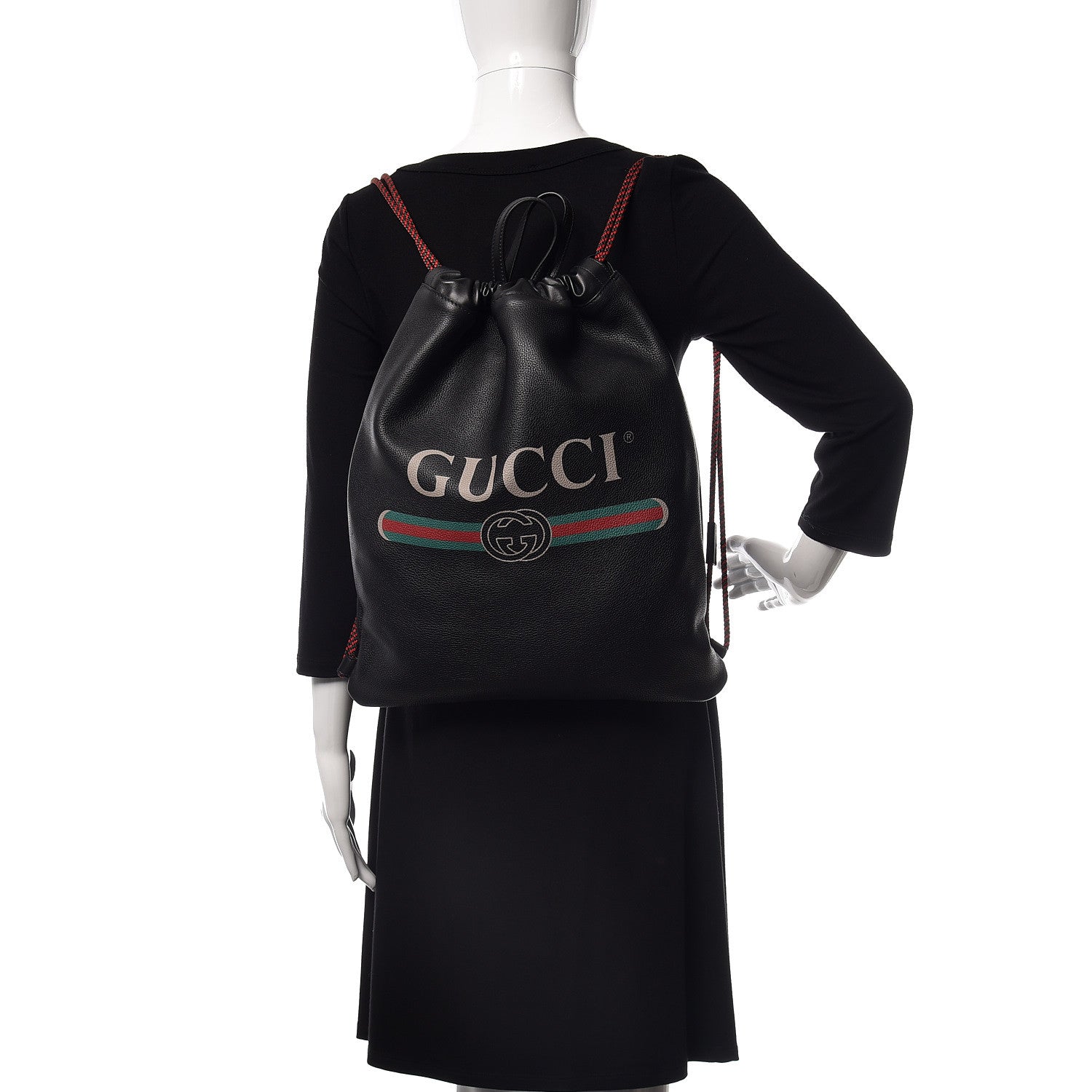 Gucci Calfskin Logo Drawstring Backpack Black 2 of 9