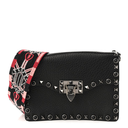 Valentino Garavani Calfskin Small Guitar Strap Rockstud Rolling Shoulder Flap Bag Black 1 of 10