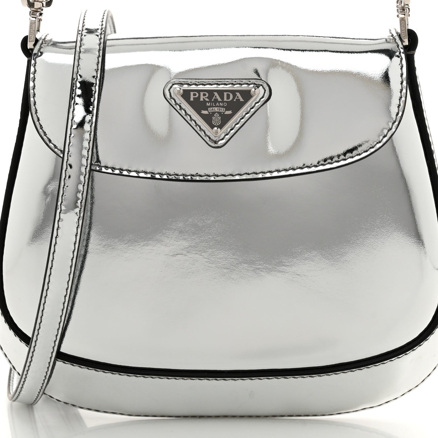 Spazzolato Mini Cleo Flap Adjustable Strap Shoulder Bag Silver
