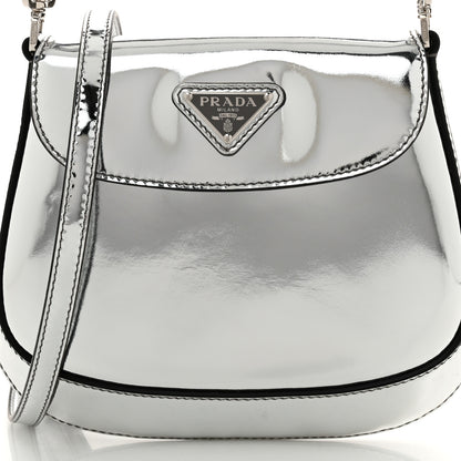 Prada Spazzolato Mini Cleo Flap Adjustable Strap Shoulder Bag Silver 7 of 10