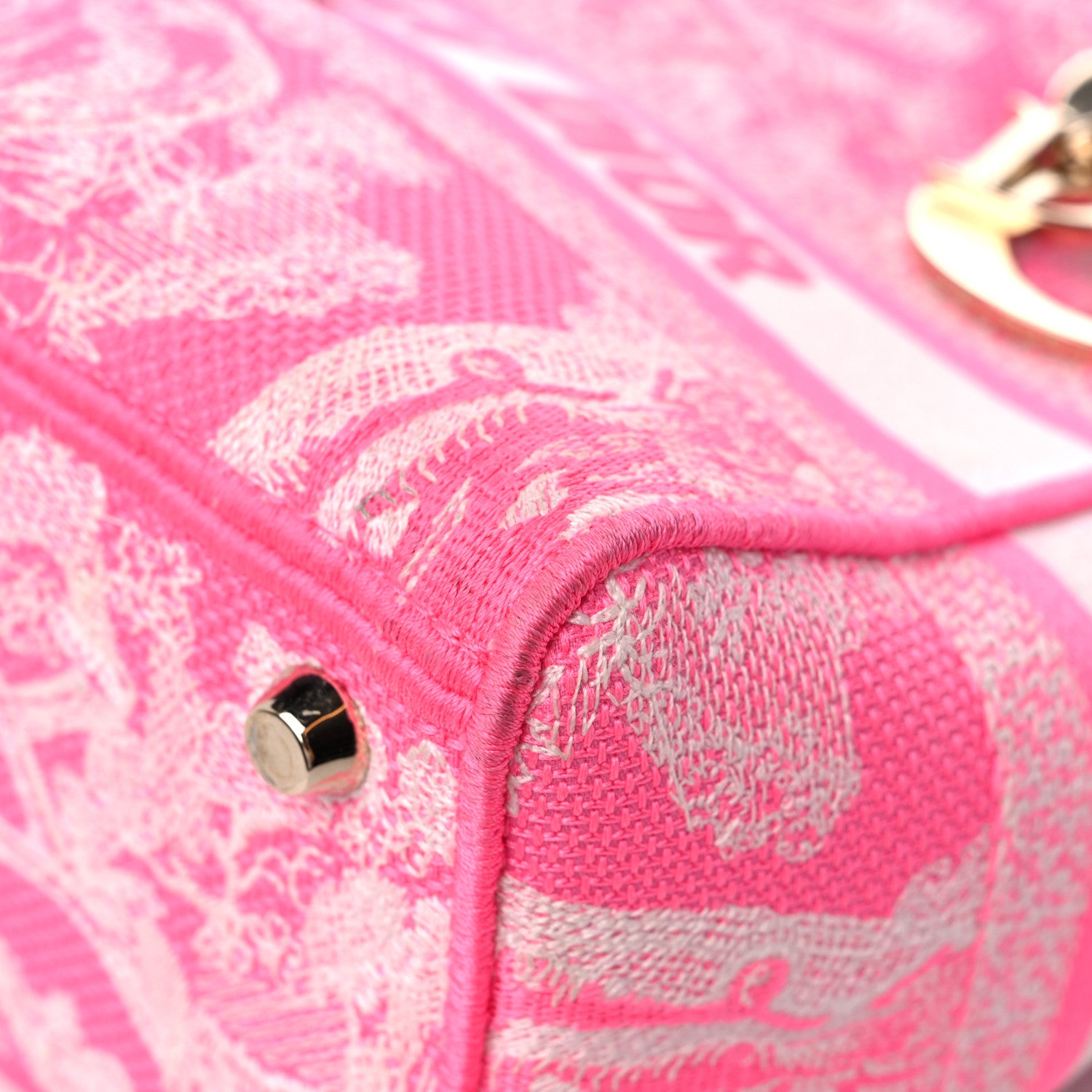 Christian Dior Canvas Toile De Jouy Reverse Embroidered Medium Lady D-Lite Fluorescent Pink 9 of 17