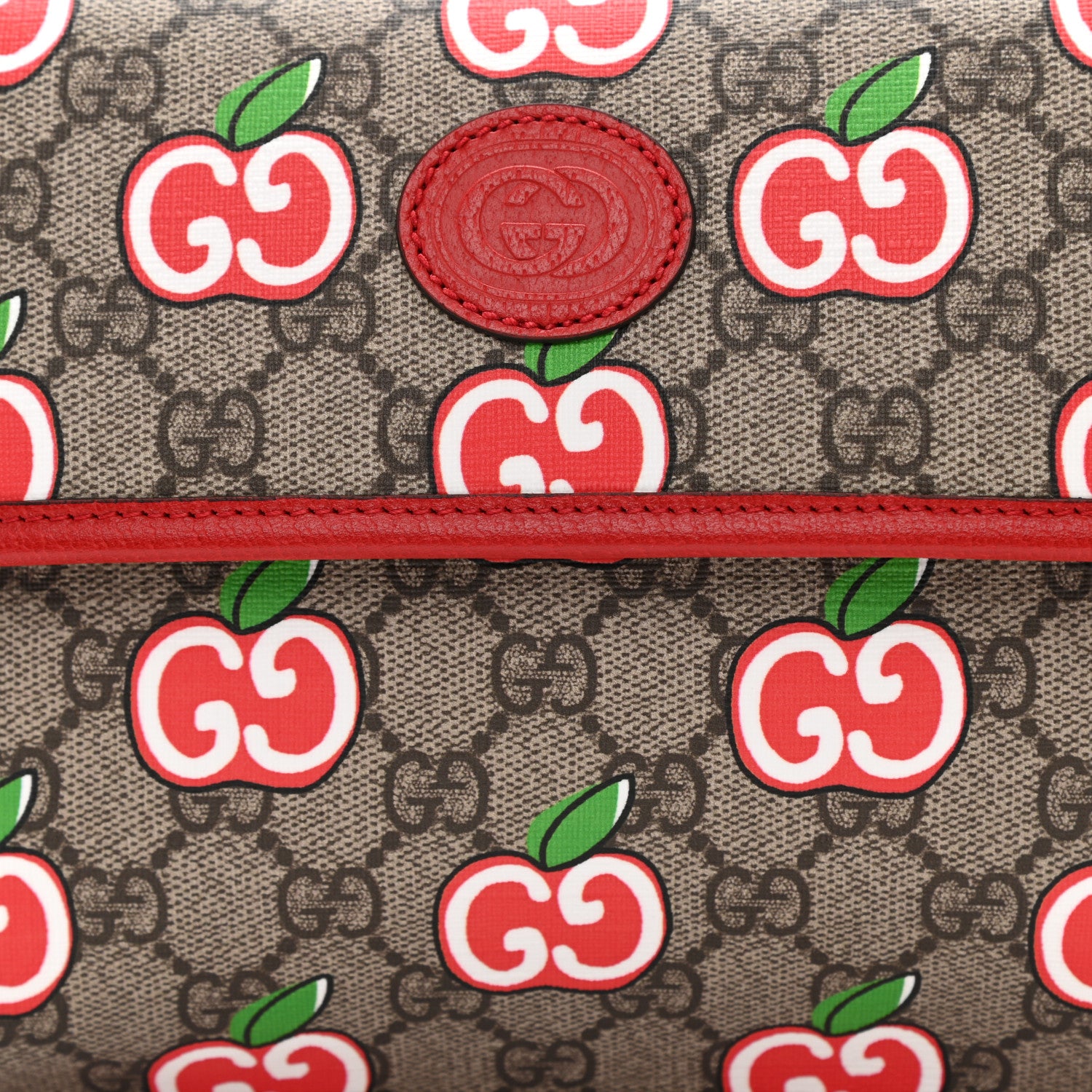 Gucci GG Supreme Monogram Apple Interlocking G Belt Bag Beige Multicolor Lobster Red 8 of 10