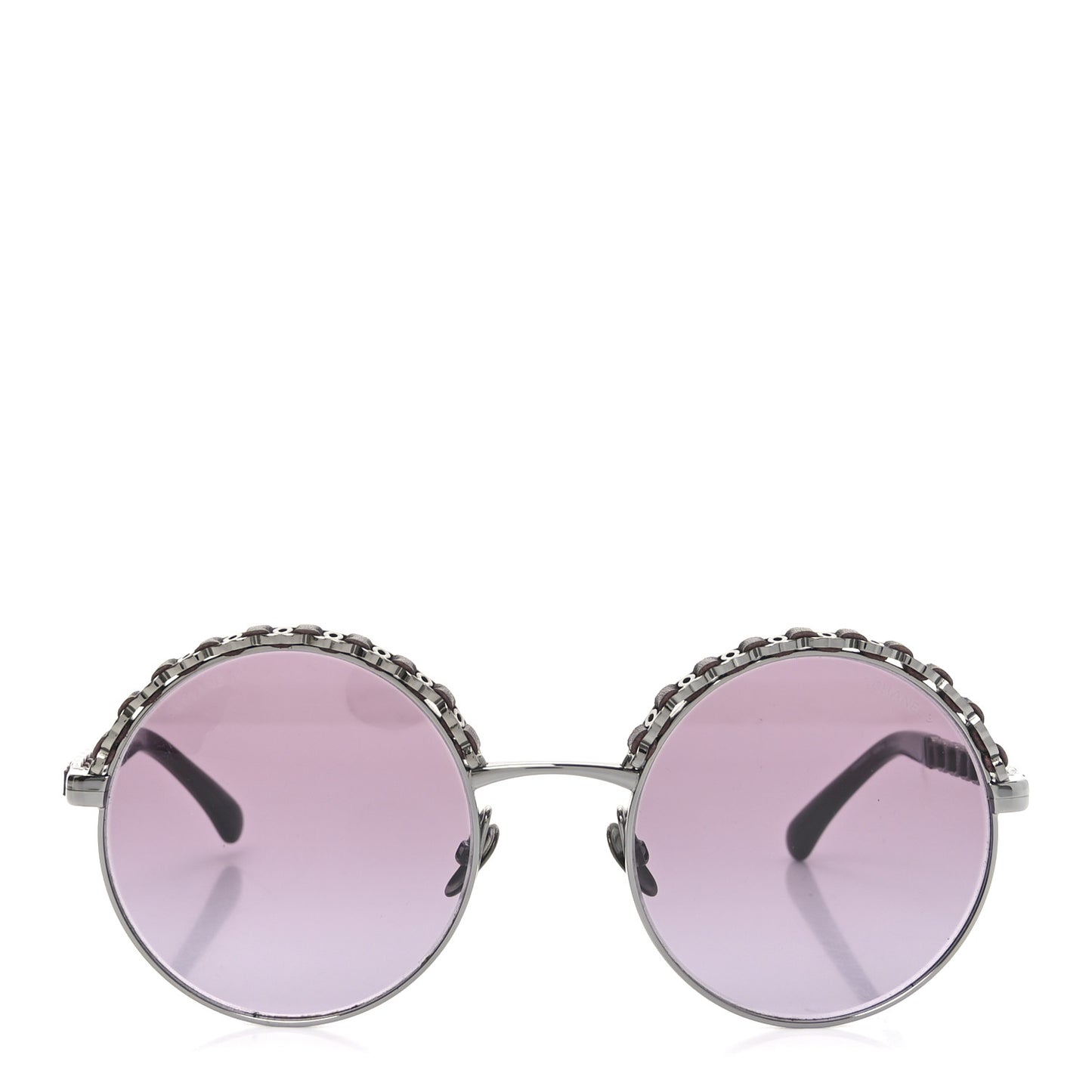 Metal Calfskin Round Chain Sunglasses 4265-Q Brown