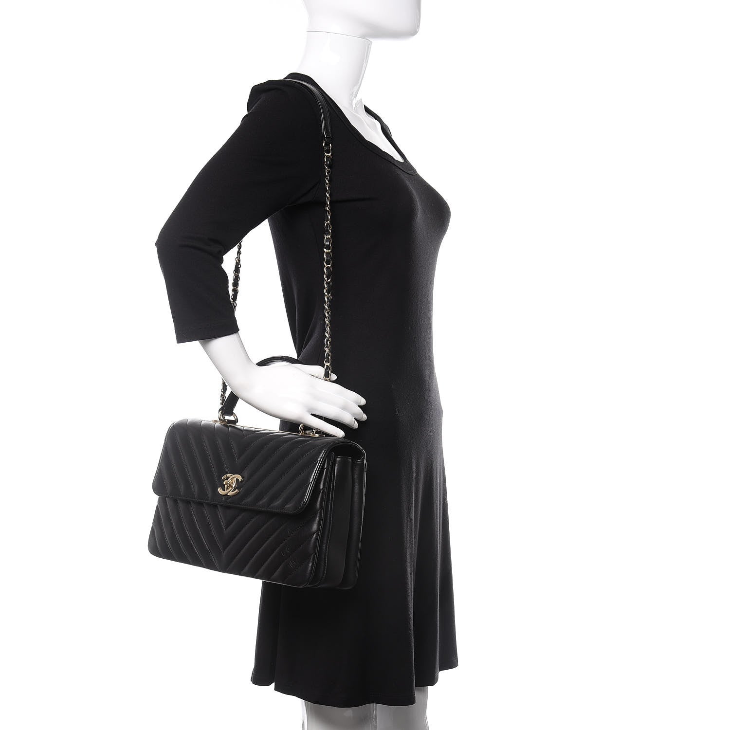 Chanel Lambskin Chevron Quilted Medium Trendy CC Dual Handle Flap Bag Black 2 of 12