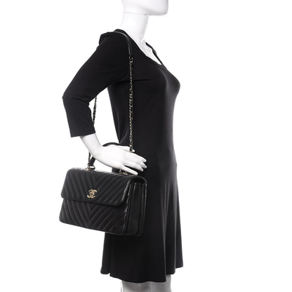 Chanel Lambskin Chevron Quilted Medium Trendy CC Dual Handle Flap Bag Black 2 of 12