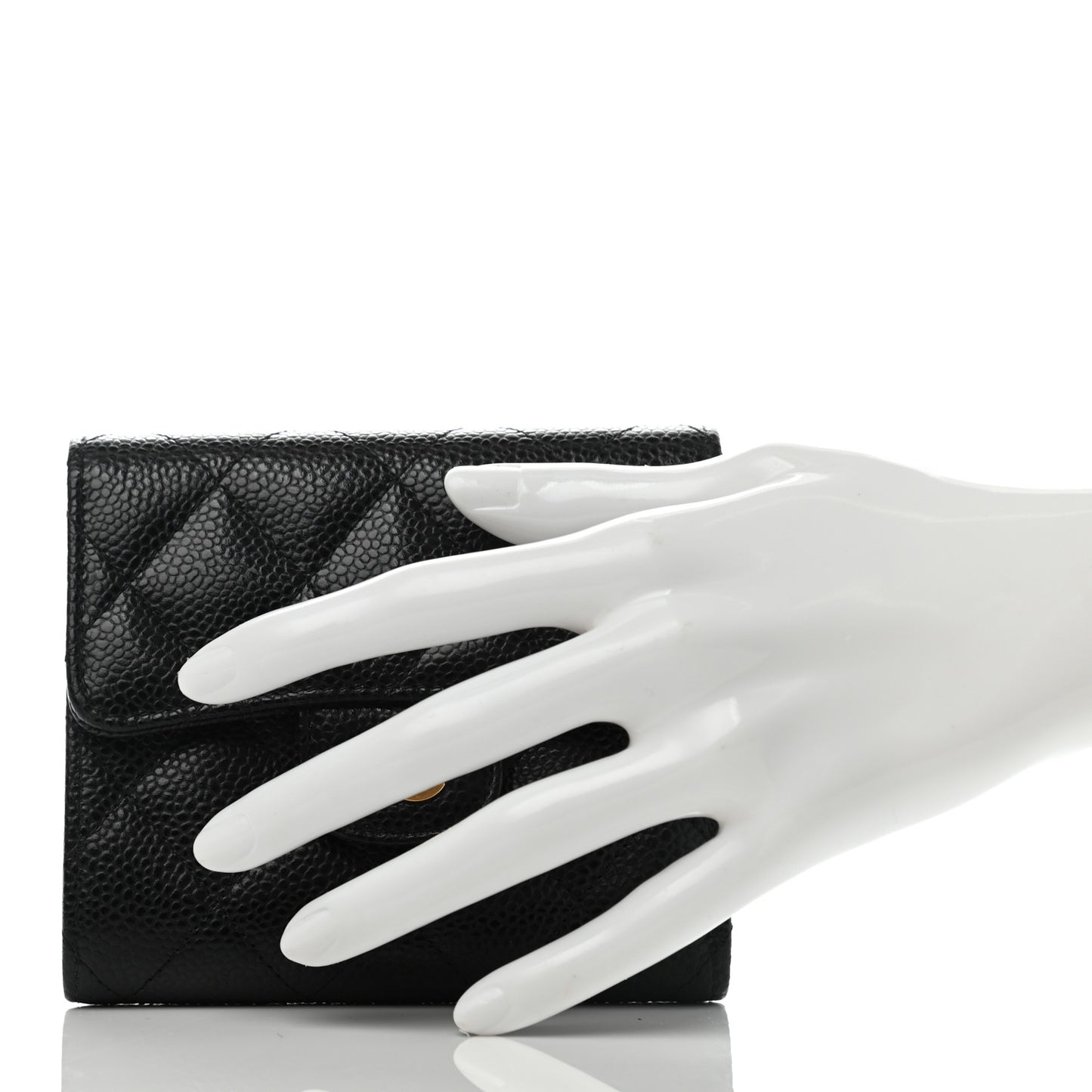 Caviar Quilted Compact Flap Wallet Black