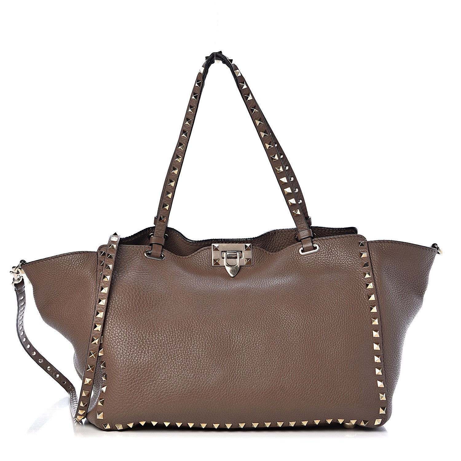 Valentino Garavani Pebbled Calfskin Medium Rockstud Tote Brown 1 of 16