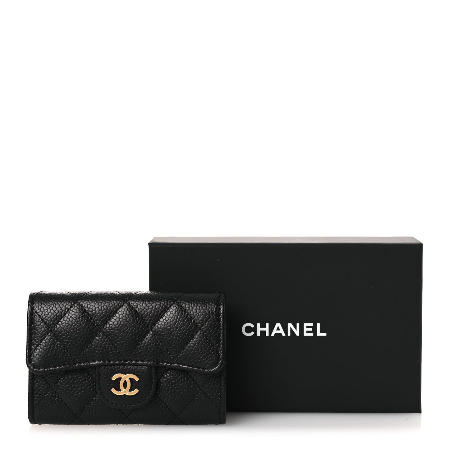 Caviar Quilted Flap Card Holder Wallet Black