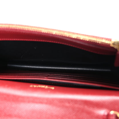 Saint Laurent Grain De Poudre Matelasse Chevron Monogram Envelope Chain Wallet New Red 5 of 11