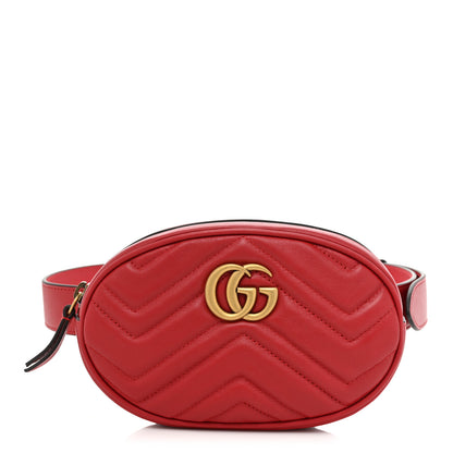 Gucci Calfskin Matelasse GG Marmont Belt Bag 85 34 Hibiscus Red 1 of 12