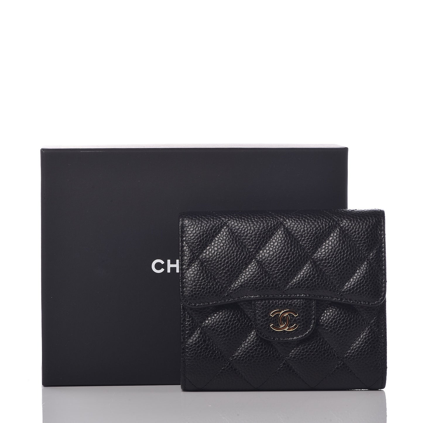 Caviar Quilted Compact Flap Wallet Black