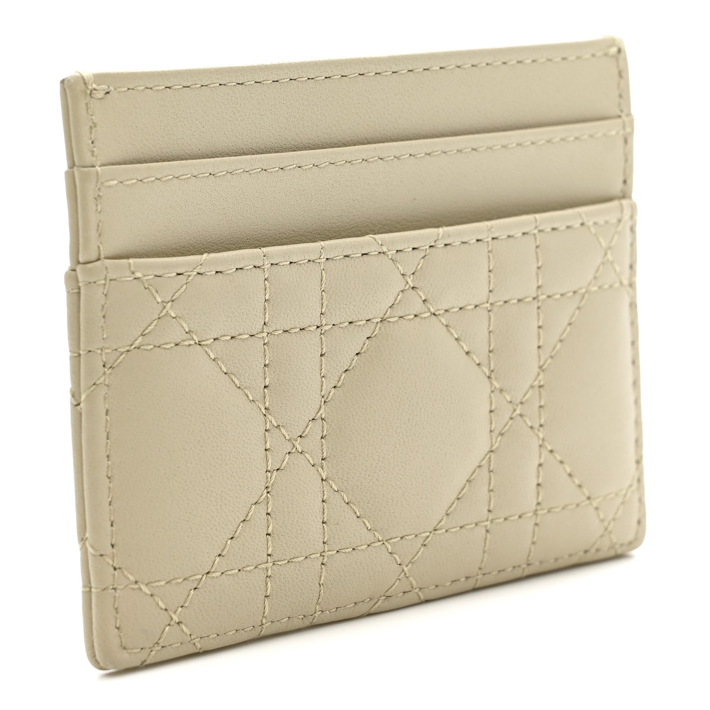Lambskin Pearl Cannage Dior Jolie Freesia Card Holder Powder Beige