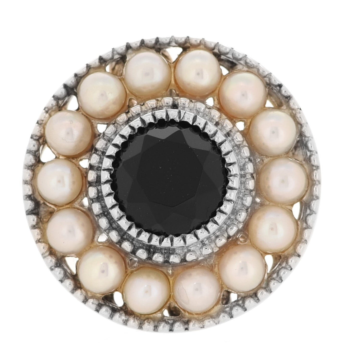 Sterling Silver Black Onyx Freshwater Pearl Ziegfeld Ring 49 5
